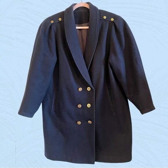 Vintage 80s Antels wool coat gold buttons oversized - Picture 1 of 11
